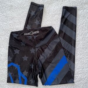 Feed Me Fight Me FMFM Thin Blue Line Leggings Police LEO Support stars stripes S